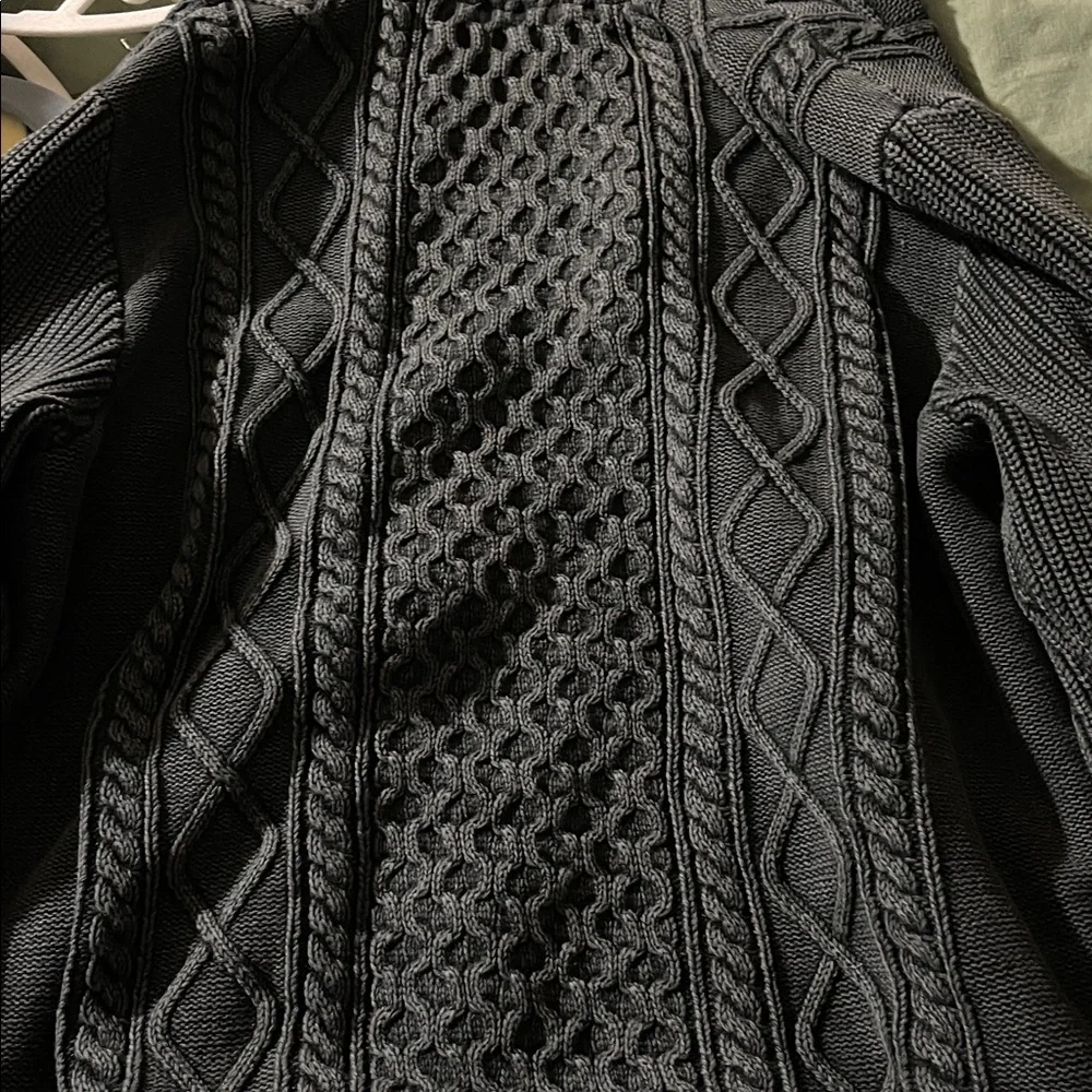 LL Bean Signature Men's Dark Gray Cable Knit Cardigan - Picture 8 of 9